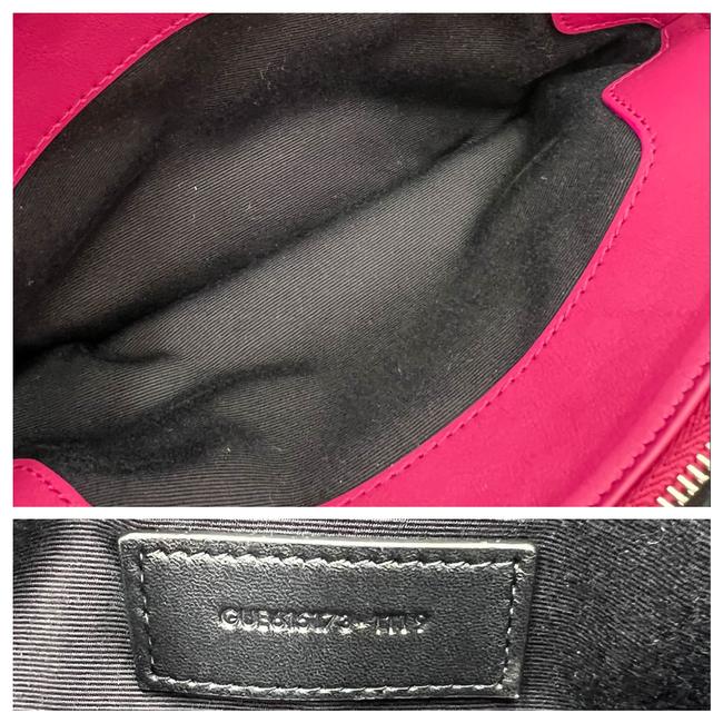 Saint Laurent Camera Lou Double Zip Metallic Chain Monogram Pink Leather Cross Body Bag