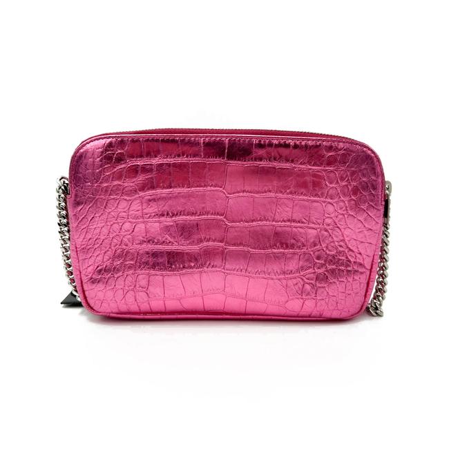 Saint Laurent Camera Lou Double Zip Metallic Chain Monogram Pink Leather Cross Body Bag