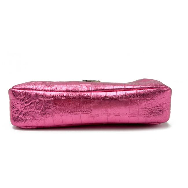 Saint Laurent Camera Lou Double Zip Metallic Chain Monogram Pink Leather Cross Body Bag