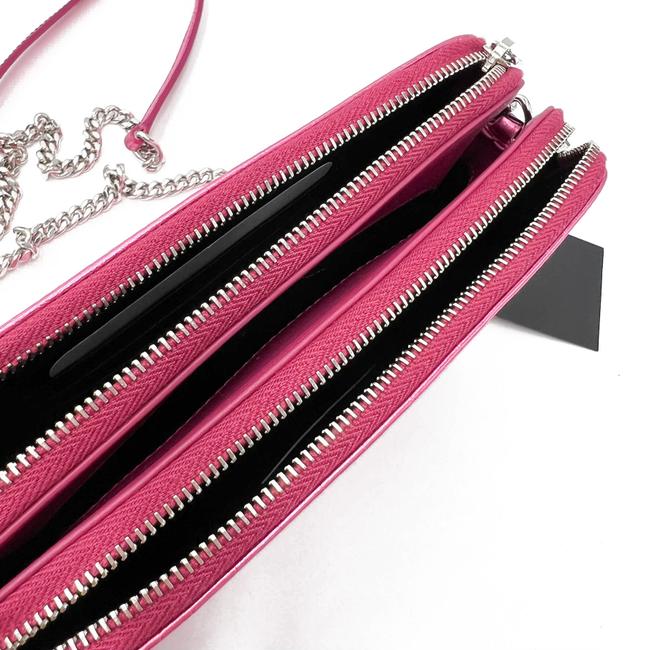Saint Laurent Camera Lou Double Zip Metallic Chain Monogram Pink Leather Cross Body Bag