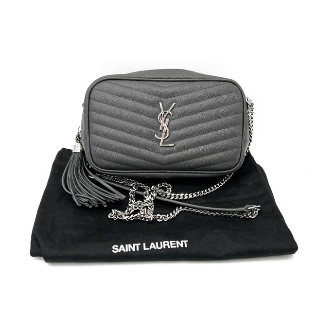 Saint Laurent Camera Lou Grain De Poudre Matelasse Monogram Mini Asphalt Grey Leather Cross Body Bag
