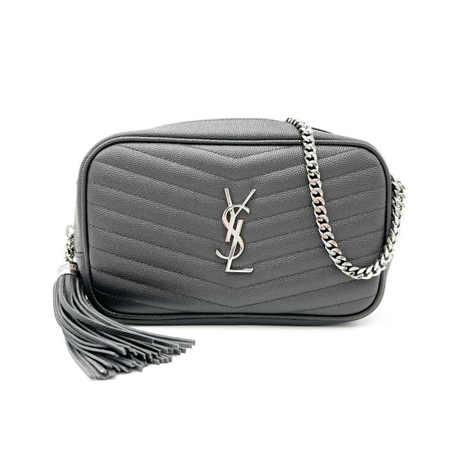 Saint Laurent Camera Lou Grain De Poudre Matelasse Monogram Mini Asphalt Grey Leather Cross Body Bag