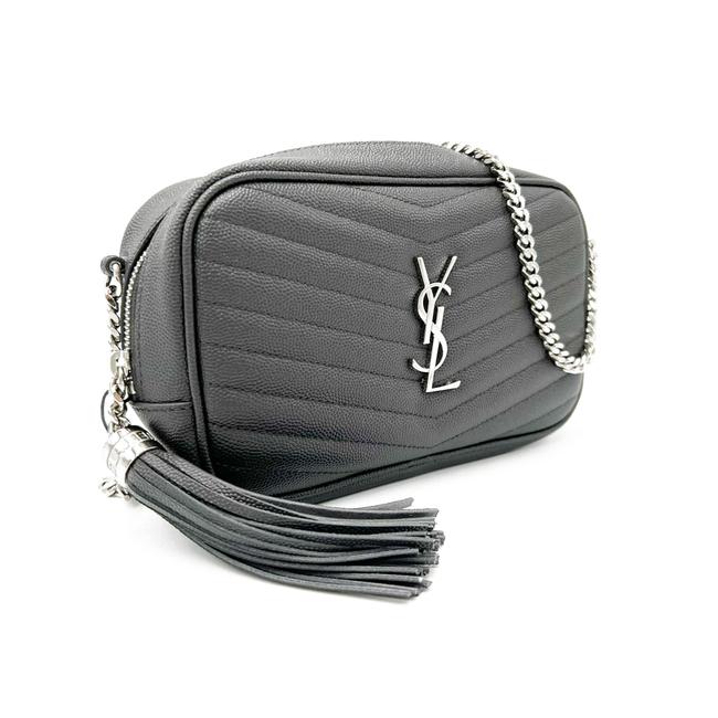 Saint Laurent Camera Lou Grain De Poudre Matelasse Monogram Mini Asphalt Grey Leather Cross Body Bag