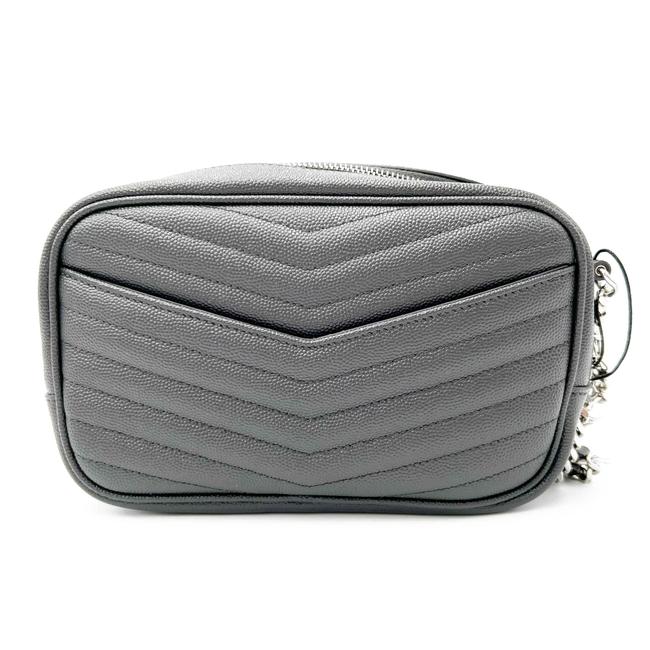 Saint Laurent Camera Lou Grain De Poudre Matelasse Monogram Mini Asphalt Grey Leather Cross Body Bag
