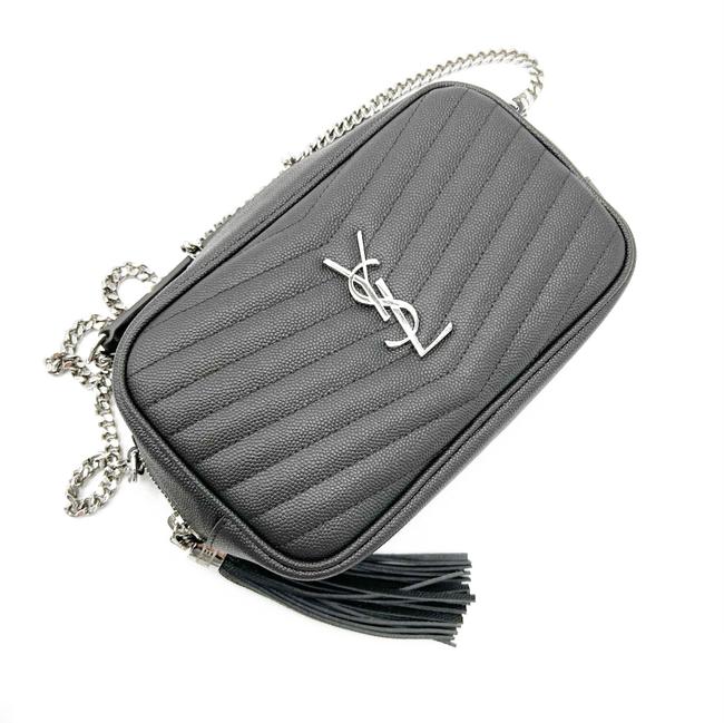 Saint Laurent Camera Lou Grain De Poudre Matelasse Monogram Mini Asphalt Grey Leather Cross Body Bag