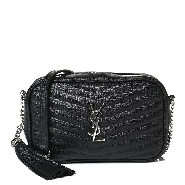 Saint Laurent Camera Lou Grain De Poudre Matelasse Monogram Mini Black Leather Cross Body Bag