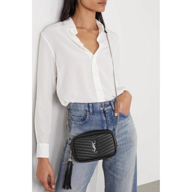 Saint Laurent Camera Lou Grain De Poudre Matelasse Monogram Mini Black Leather Cross Body Bag