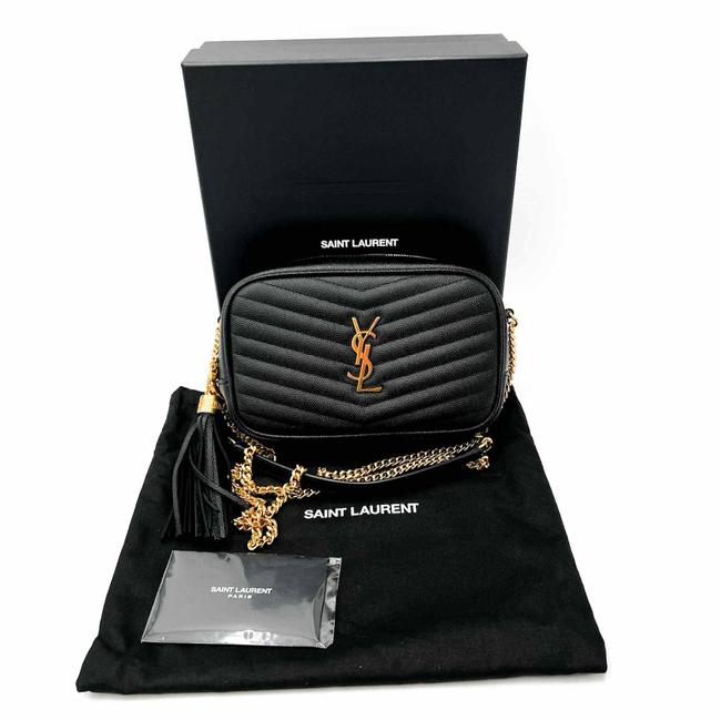 Saint Laurent Camera Lou Grain De Poudre Matelasse Monogram Mini Black Leather Cross Body Bag