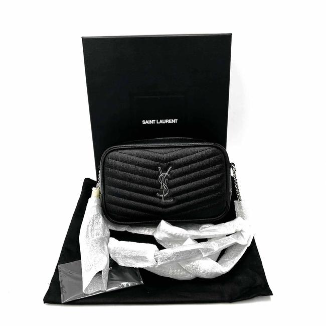 Saint Laurent Camera Lou Grain De Poudre Matelasse Monogram Mini Black Leather Cross Body Bag