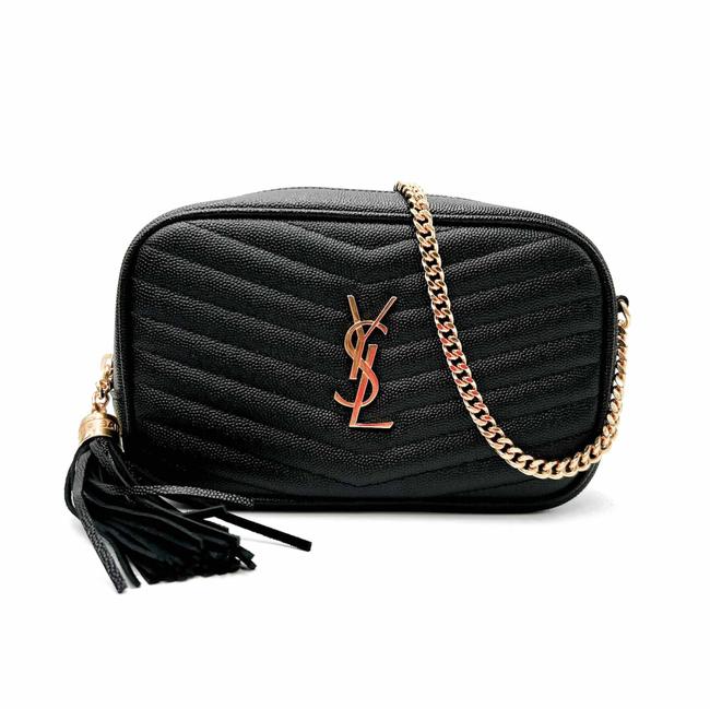 Saint Laurent Camera Lou Grain De Poudre Matelasse Monogram Mini Black Leather Cross Body Bag