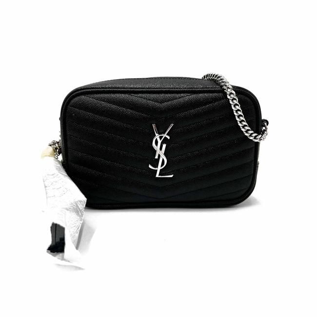 Saint Laurent Camera Lou Grain De Poudre Matelasse Monogram Mini Black Leather Cross Body Bag