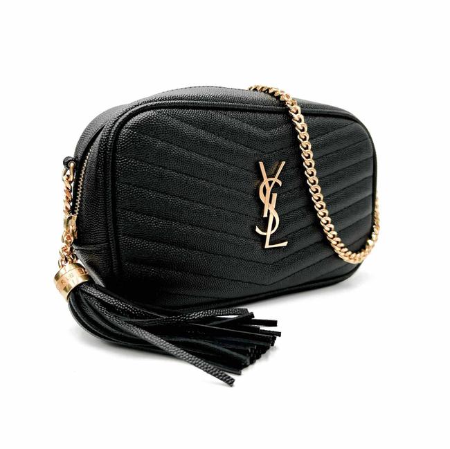 Saint Laurent Camera Lou Grain De Poudre Matelasse Monogram Mini Black Leather Cross Body Bag