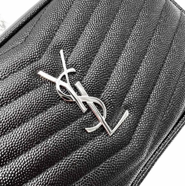 Saint Laurent Camera Lou Grain De Poudre Matelasse Monogram Mini Black Leather Cross Body Bag