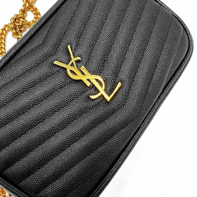Saint Laurent Camera Lou Grain De Poudre Matelasse Monogram Mini Black Leather Cross Body Bag