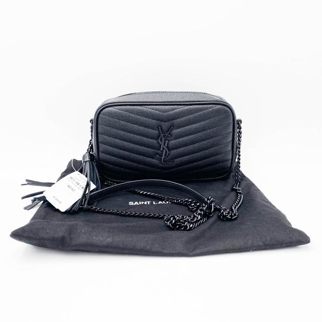 Saint Laurent Camera Lou Grain De Poudre Matelasse Monogram Mini Black Leather Shoulder Bag