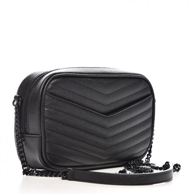Saint Laurent Camera Lou Grain De Poudre Matelasse Monogram Mini Black Leather Shoulder Bag