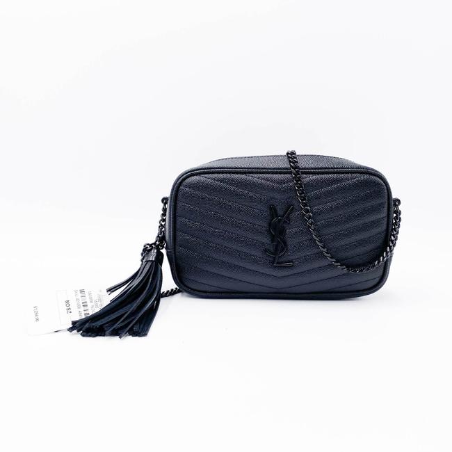 Saint Laurent Camera Lou Grain De Poudre Matelasse Monogram Mini Black Leather Shoulder Bag