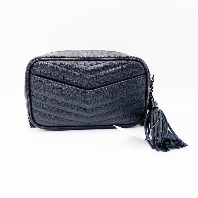 Saint Laurent Camera Lou Grain De Poudre Matelasse Monogram Mini Black Leather Shoulder Bag