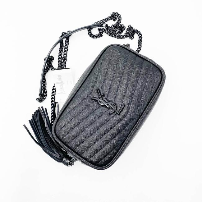 Saint Laurent Camera Lou Grain De Poudre Matelasse Monogram Mini Black Leather Shoulder Bag