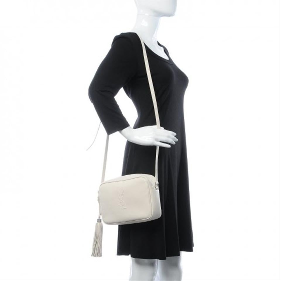 Saint Laurent Camera Lou Lambskin Monogram Small Icy White Leather Shoulder Bag