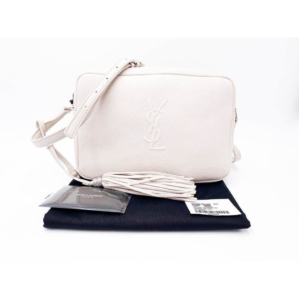 Saint Laurent Camera Lou Lambskin Monogram Small Icy White Leather Shoulder Bag