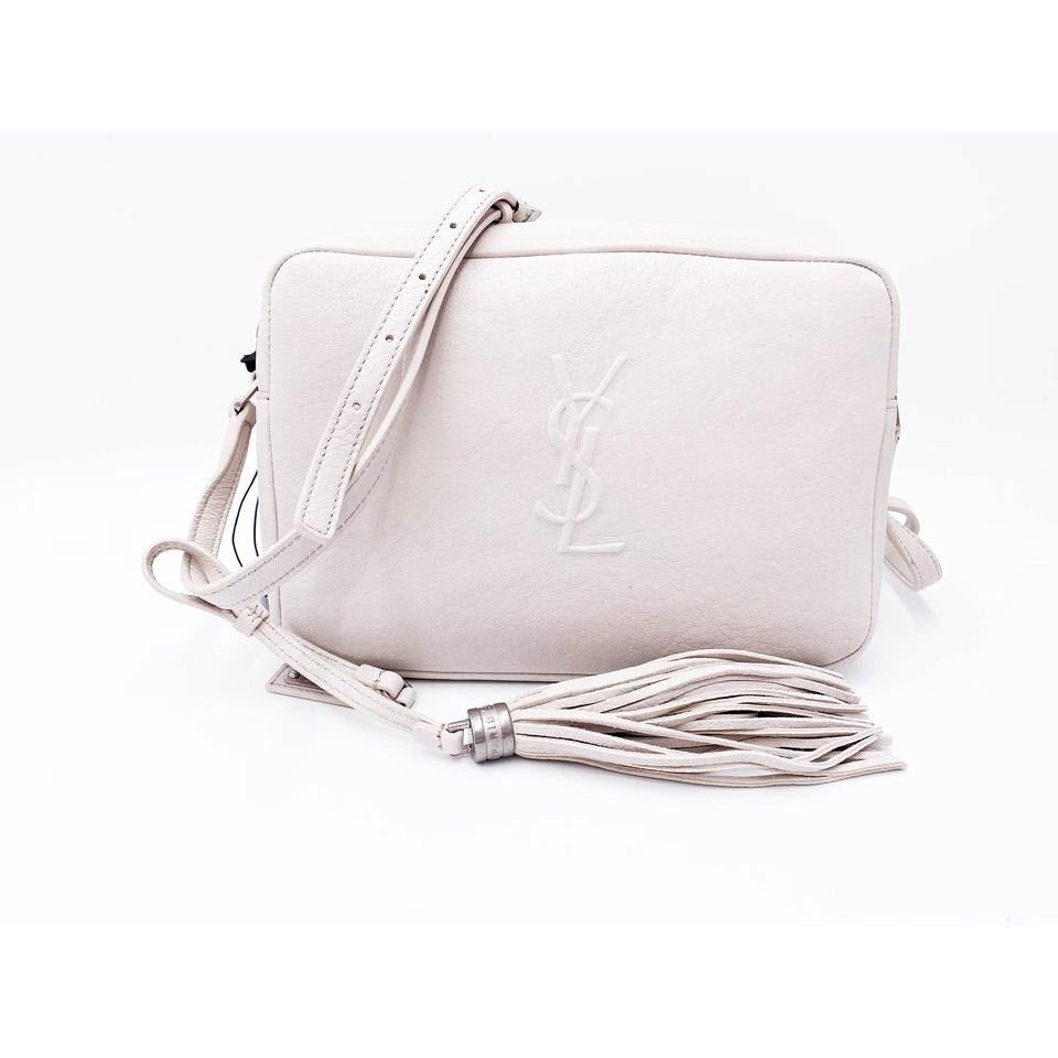 Saint Laurent Camera Lou Lambskin Monogram Small Icy White Leather Shoulder Bag