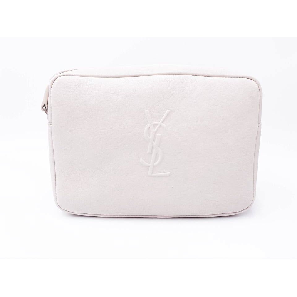 Saint Laurent Camera Lou Lambskin Monogram Small Icy White Leather Shoulder Bag