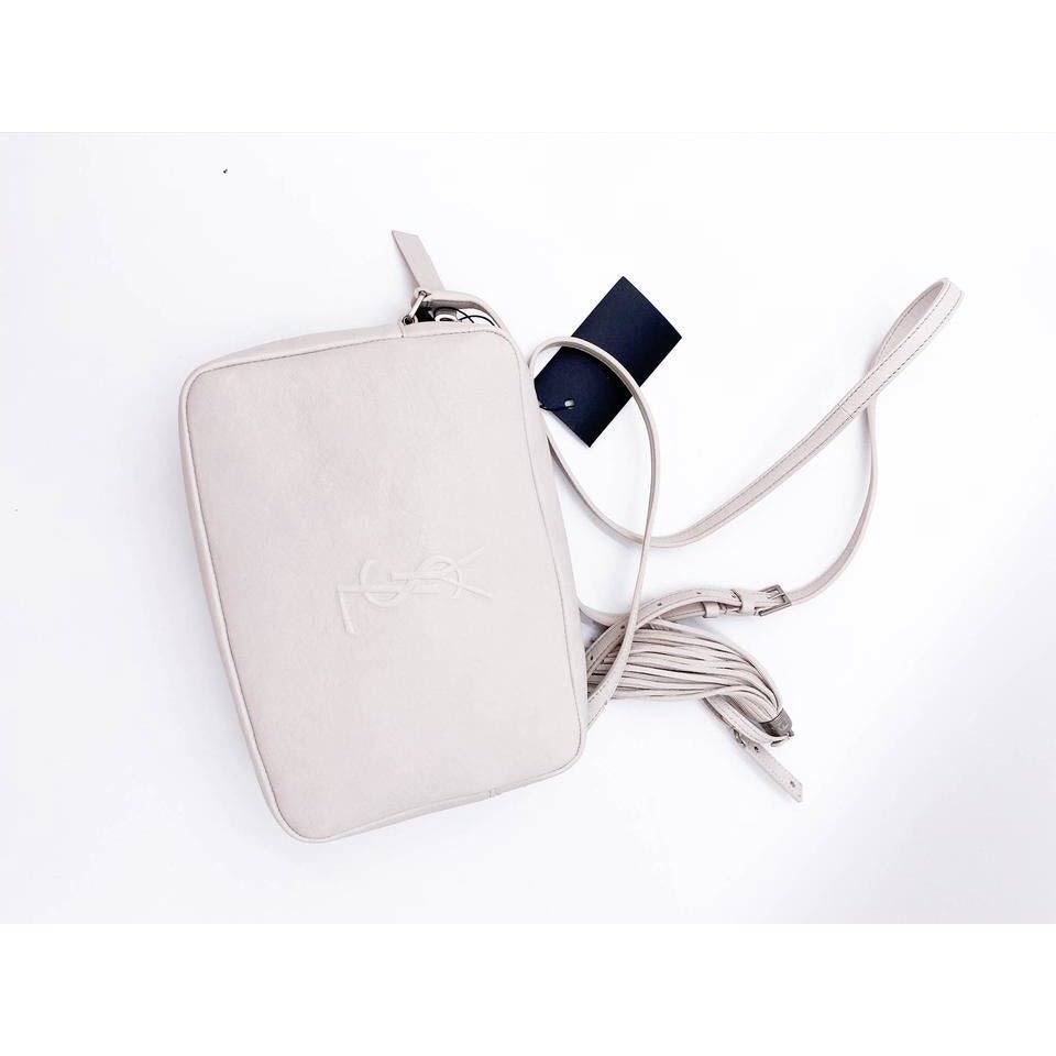 Saint Laurent Camera Lou Lambskin Monogram Small Icy White Leather Shoulder Bag