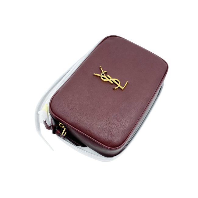 Saint Laurent Camera Lou Medium Smooth Monogram Burgundy Red Leather Cross Body Bag