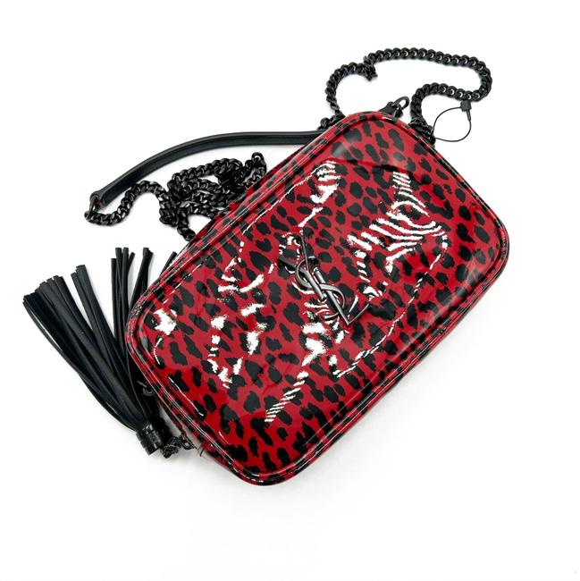 Saint Laurent Camera Lou Patent Leopard Print Monogram Mini Red/Black Calfskin Leather Cross Body Bag