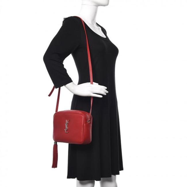 Saint Laurent Camera Lou Smooth Monogram Tassel Red Leather Cross Body Bag