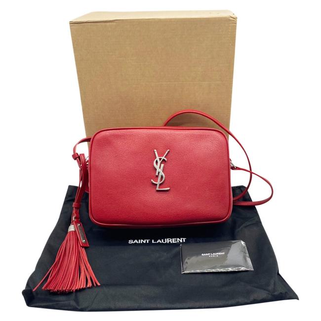 Saint Laurent Camera Lou Smooth Monogram Tassel Red Leather Cross Body Bag