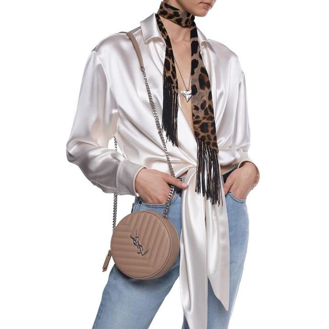 Saint Laurent Camera Vinyle Round 610436 Beige Leather Cross Body Bag