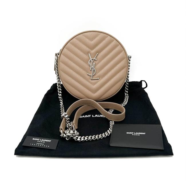 Saint Laurent Camera Vinyle Round 610436 Beige Leather Cross Body Bag