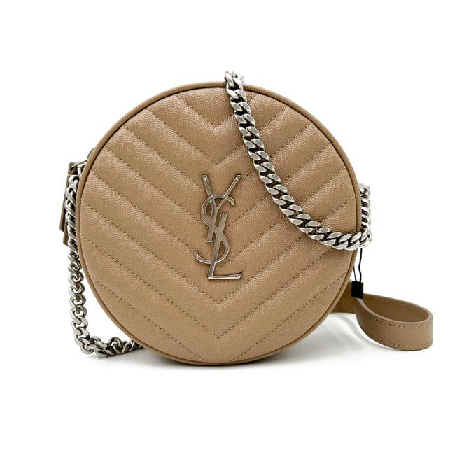 Saint Laurent Camera Vinyle Round 610436 Beige Leather Cross Body Bag