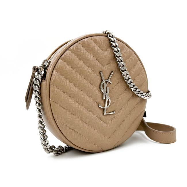 Saint Laurent Camera Vinyle Round 610436 Beige Leather Cross Body Bag