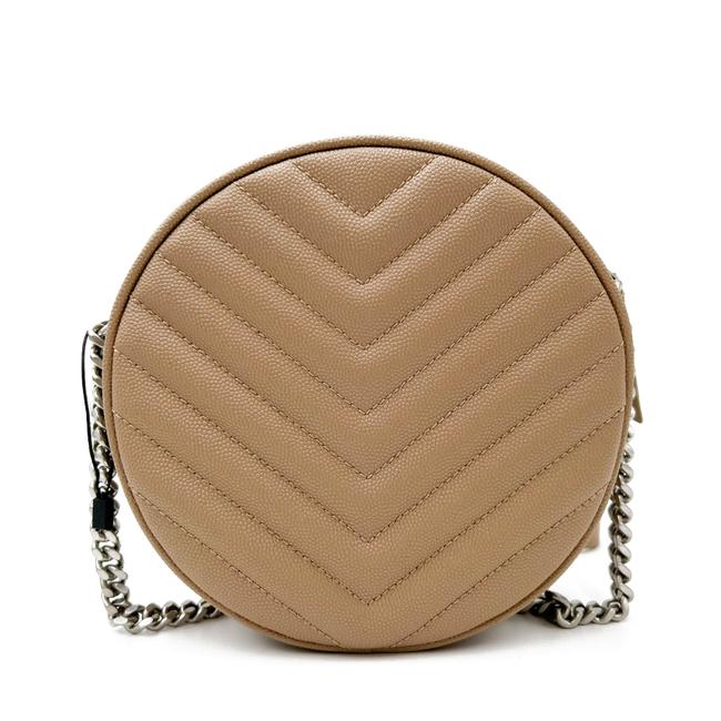 Saint Laurent Camera Vinyle Round 610436 Beige Leather Cross Body Bag