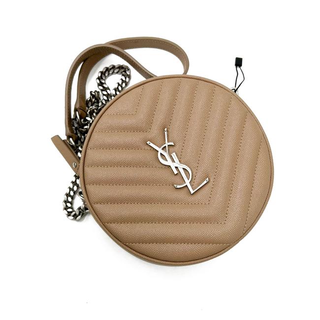 Saint Laurent Camera Vinyle Round 610436 Beige Leather Cross Body Bag