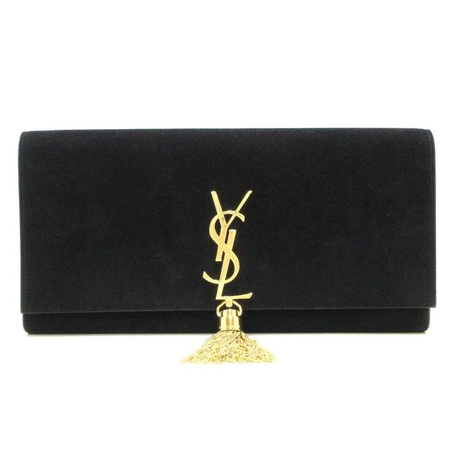 Saint Laurent Cassandre Classic Monogram Tassel Black Suede Clutch
