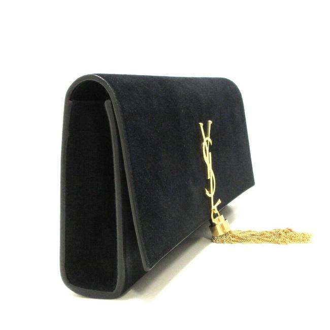 Saint Laurent Cassandre Classic Monogram Tassel Black Suede Clutch