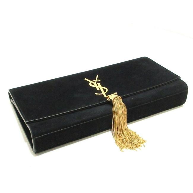 Saint Laurent Cassandre Classic Monogram Tassel Black Suede Clutch
