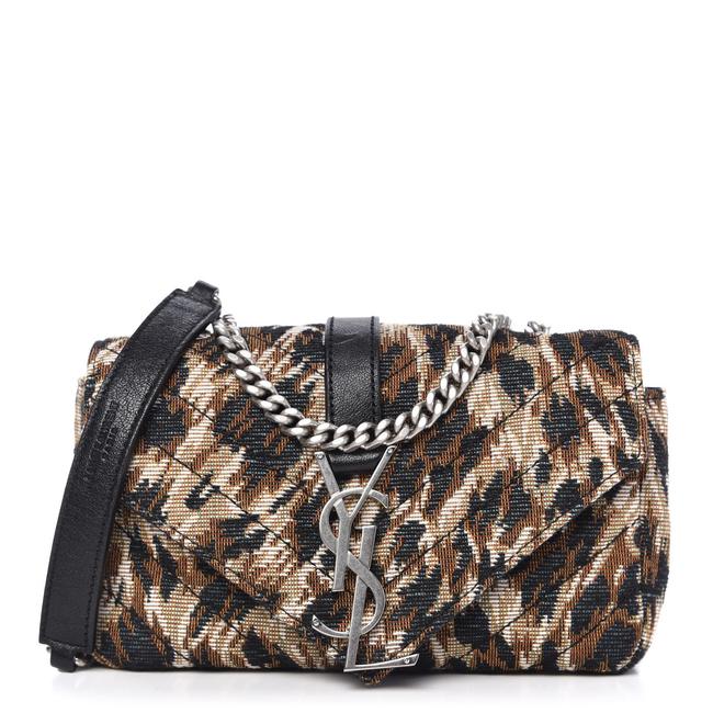 Saint Laurent Chain Jacquard Leopard Matelasse Chevron Monogram Baby Black Canvas Shoulder Bag