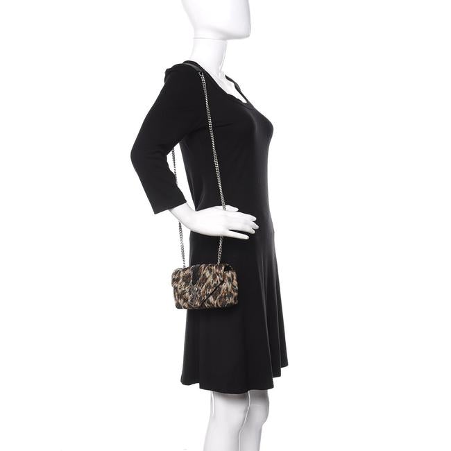 Saint Laurent Chain Jacquard Leopard Matelasse Chevron Monogram Baby Black Canvas Shoulder Bag