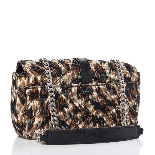 Saint Laurent Chain Jacquard Leopard Matelasse Chevron Monogram Baby Black Canvas Shoulder Bag