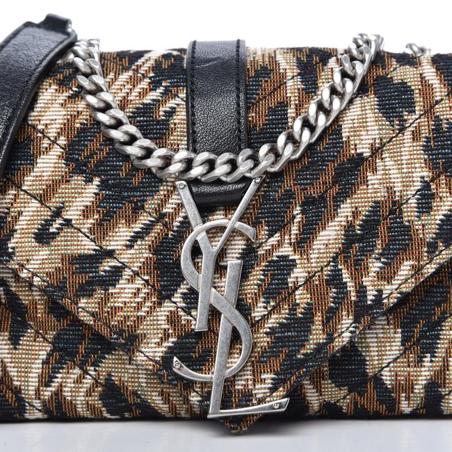 Saint Laurent Chain Jacquard Leopard Matelasse Chevron Monogram Baby Black Canvas Shoulder Bag