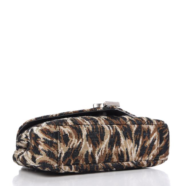 Saint Laurent Chain Jacquard Leopard Matelasse Chevron Monogram Baby Black Canvas Shoulder Bag