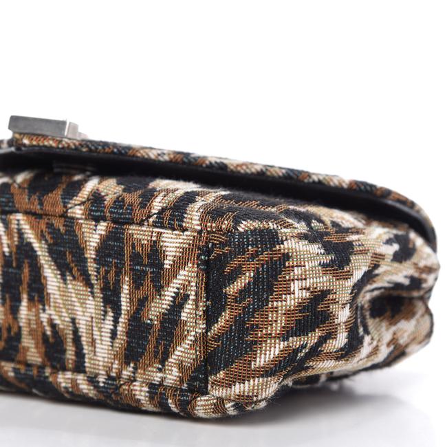 Saint Laurent Chain Jacquard Leopard Matelasse Chevron Monogram Baby Black Canvas Shoulder Bag