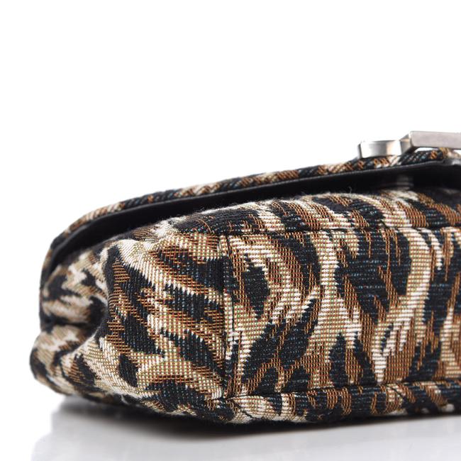 Saint Laurent Chain Jacquard Leopard Matelasse Chevron Monogram Baby Black Canvas Shoulder Bag