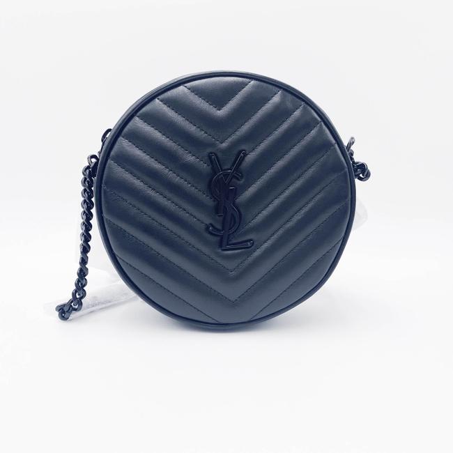 Saint Laurent Chain Wallet Camera Calfskin Matelasse Chevron Round Vinyle Black Leather Cross Body Bag