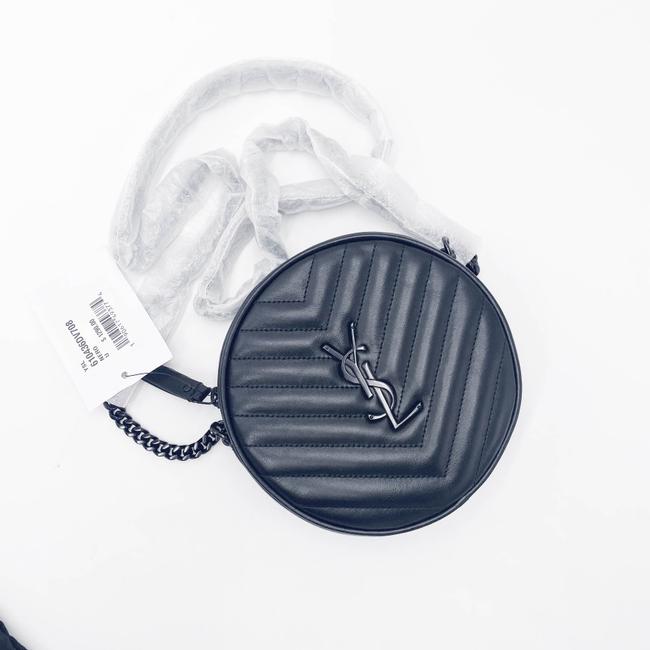 Saint Laurent Chain Wallet Camera Calfskin Matelasse Chevron Round Vinyle Black Leather Cross Body Bag